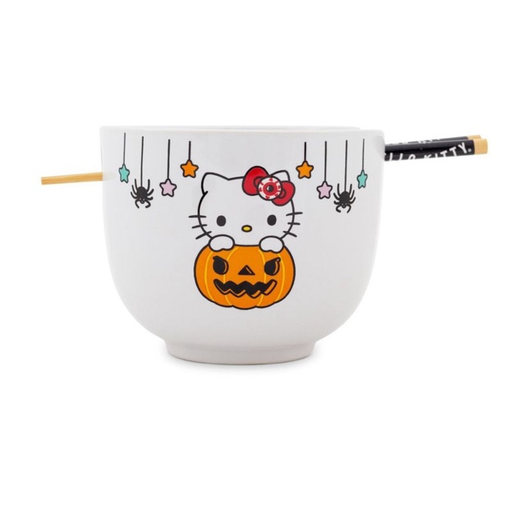Sanrio Hello Kitty Pumpkin Boo Ceramic Ramen Bowl and Chopstick Set. 20-Ounce.